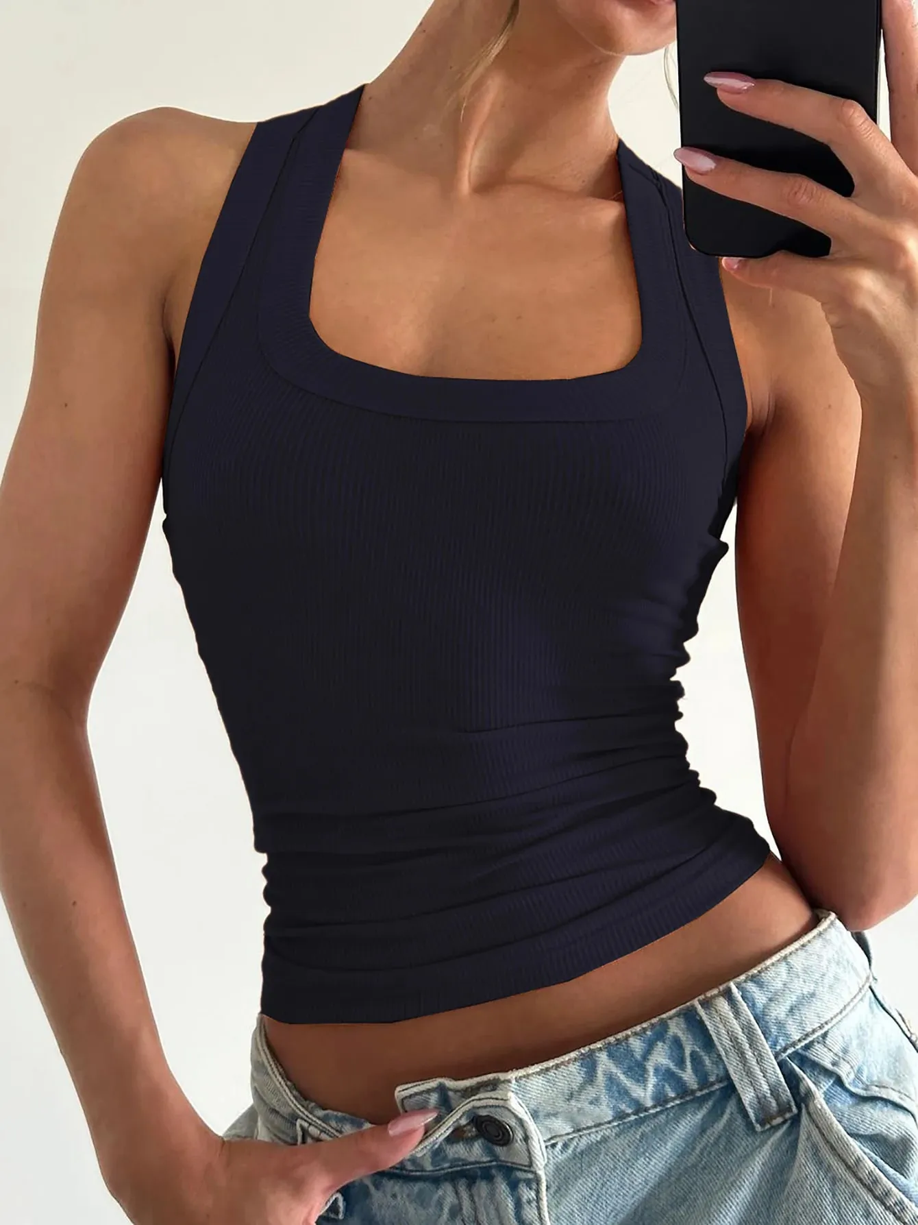 Dulzura Square Collar Sleeveless Slim Ribbed Tank Top Women'S Solid Sexy Casual Top Party Club Street Summer Clothes Wholesale — image 11