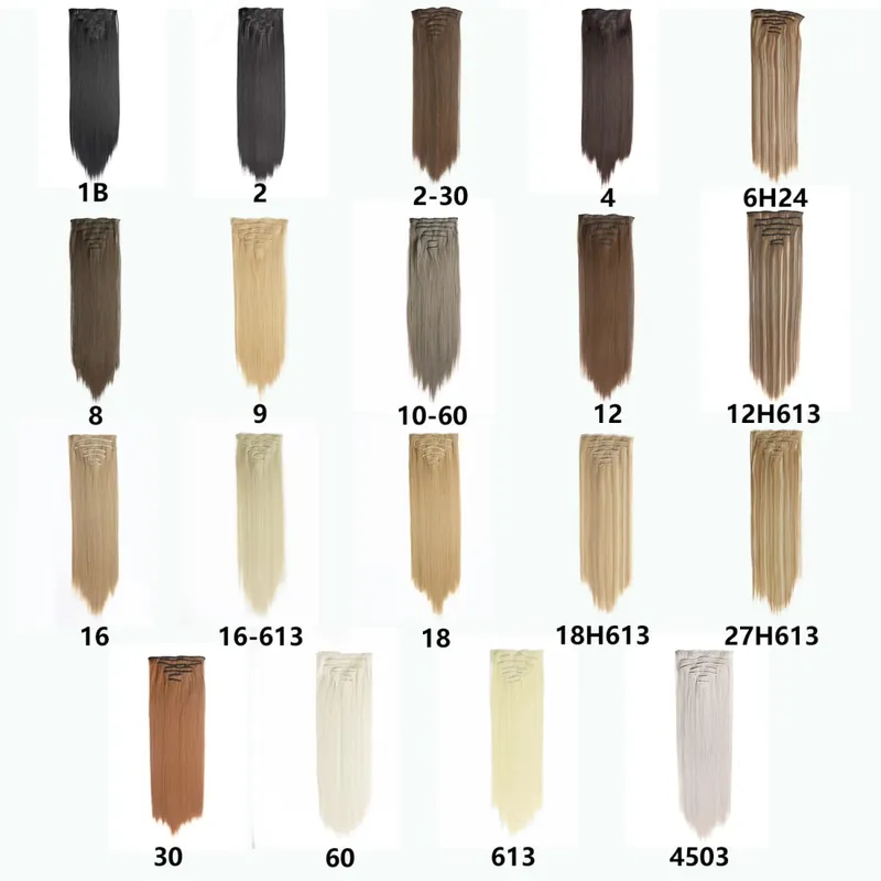 Long Straight Synthetic 16 Clips In Hair Extensions 7Pcs/Set High Temperature Fiber Black Brown Blonde Hairpiece For Women — image 5