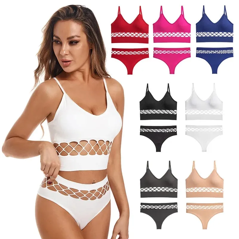 Set di lingerie sottile scavato per le donne Reggiseno push up con busto piccolo senza fili Canotta sportiva traspirante taglie forti — image 2