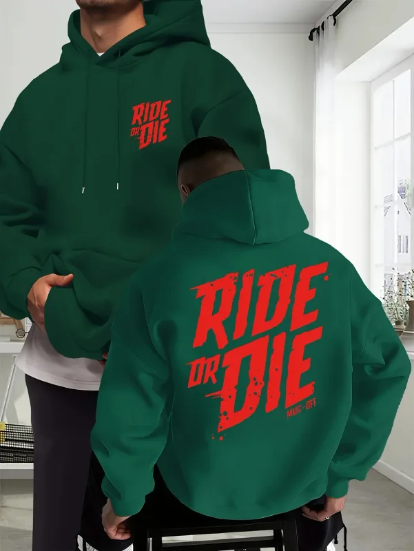 Biker-huvtröja herr Ride Or Die Letter Grafiskt ryggtryck Oversized sweatshirt Motorcykel Streetwear Höst Vinter