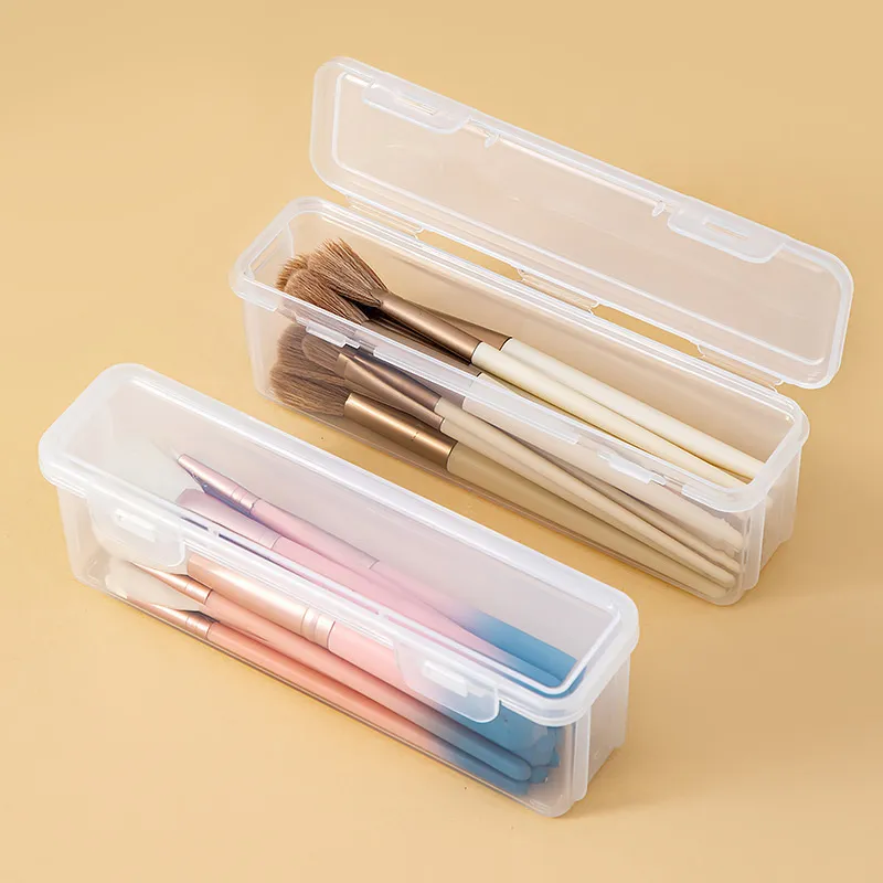 【B】Travel Portable Cosmetic Brush Storage Box Small Transparent Dust Cover For Powder Blusher Brush Eyeshadow Eyebrow Brushes