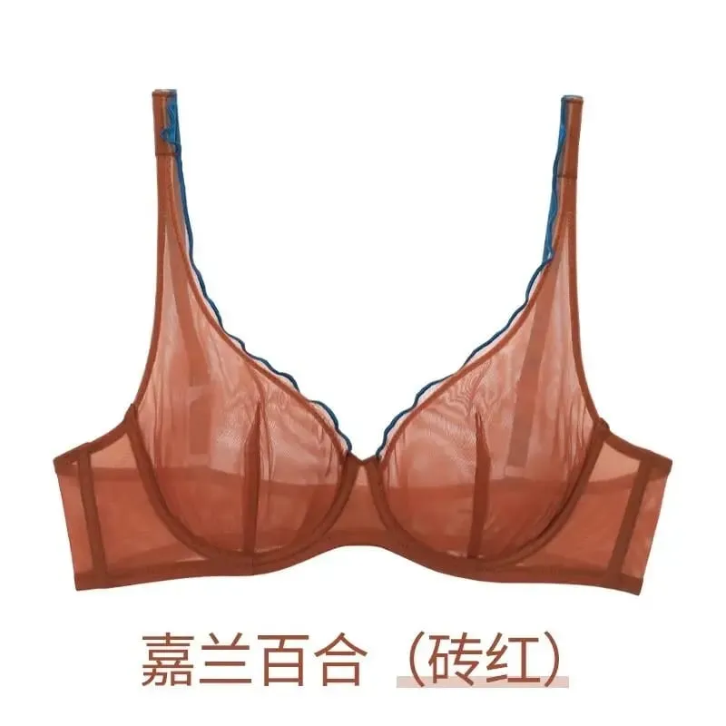 Bra Minimiser Perancis Canggih Set Lingerie Jaring Tanpa Bantalan Dukungan Underwire Cangkir Segitiga untuk Set Celana Dalam MOYISU Payudara Besar — image 6
