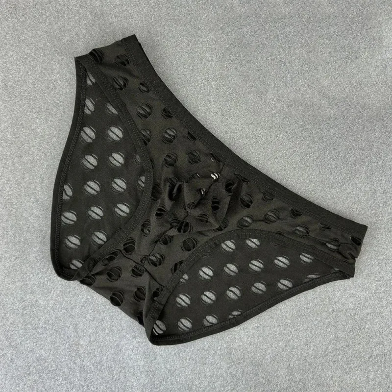 Big Hole Breathable Mesh Men's Sexy Transparent Underwear Personality Low Waist Elastic Male Briefs Solid Hollow Out Lingerie — image 8