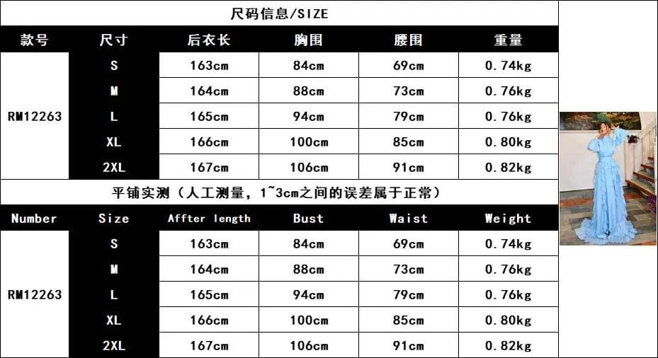 Spring Summer New Fashion Women's Light Blue Solid Color Casual Trendy Long Lantern Sleeve Floor Length Ceremonial Dress Female — image 6