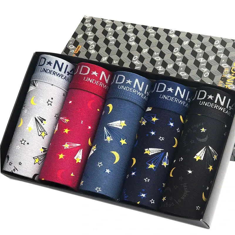 5Pcs/Lot Men Underpants Fashion Trend Boxer Shorts Solid Color Underwear Summer 100% Cotton Breathable Mid Waist Men Panties — image 4