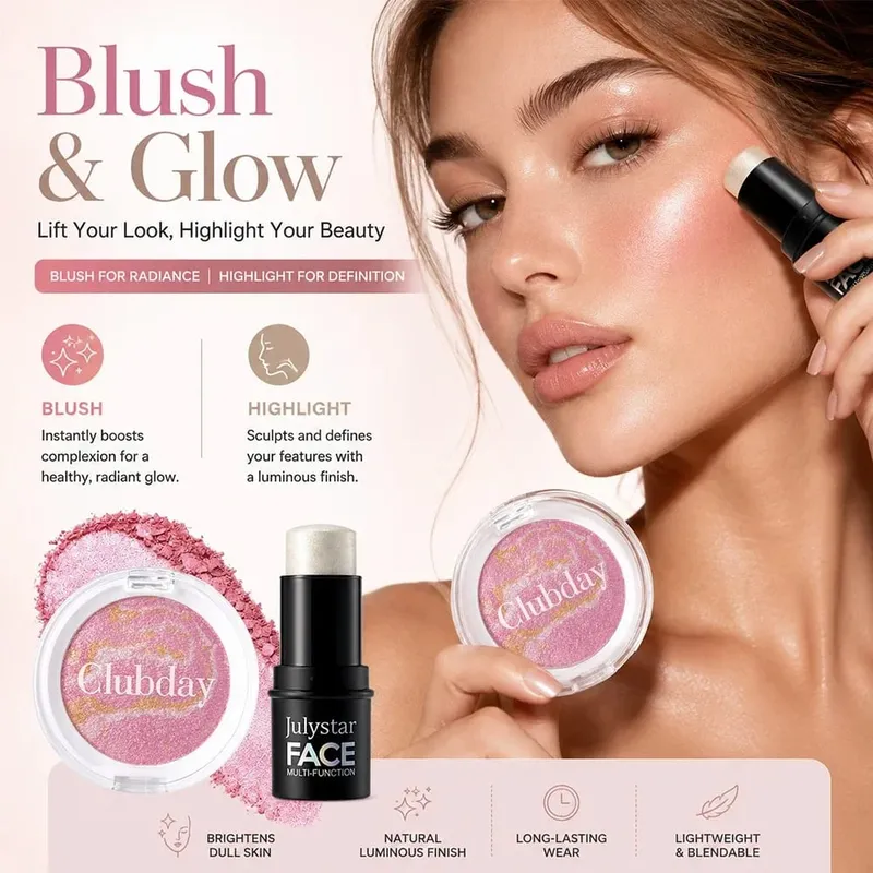Blush & Highlight Combo Set Luminous Dewy Finish Blendable Buildable Color Long‑Lasting Wear for Natural Glowing Face Makeup