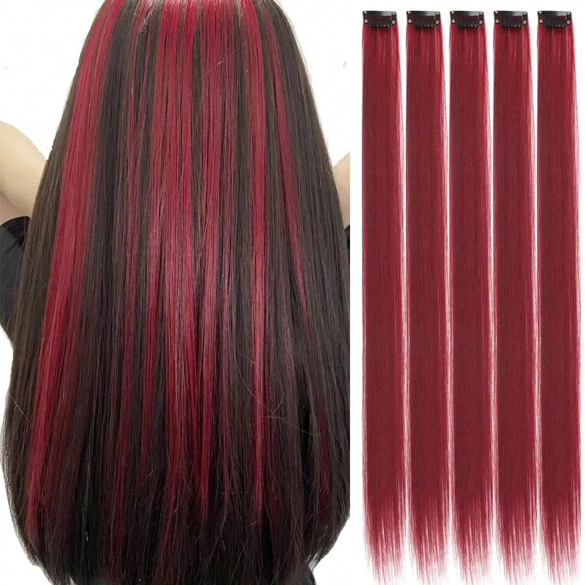 5PCS Klip Lurus Dalam Sambungan Rambut Klip Sorotan Sintetik Pada Potongan Rambut Rambut Fesyen Untuk Wanita Cosplay Pesta Harian — image 10