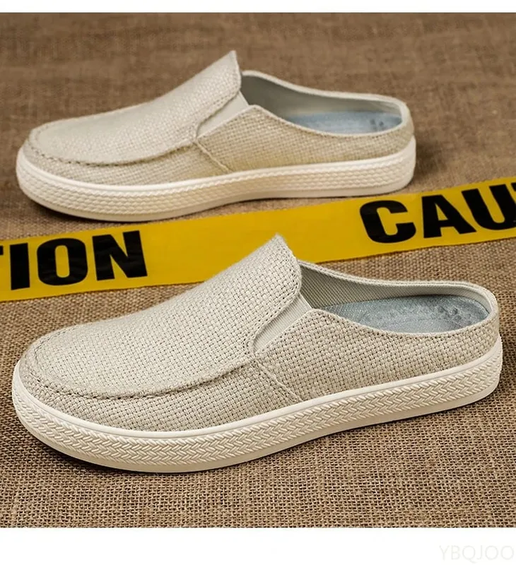 Summer breathable solid color versatile and comfortable one foot men's cloth shoes casual lightweight half drag loafers