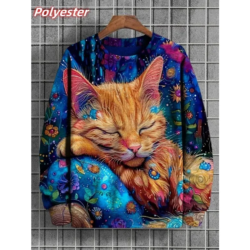 Cat Sushi Mønster Hættetrøje Til Mænd Søde Dyr 3D Printet Pullover Efterår Langærmet Løs Rund Hals Hættetrøjer Sweatshirt Toppe — image 2