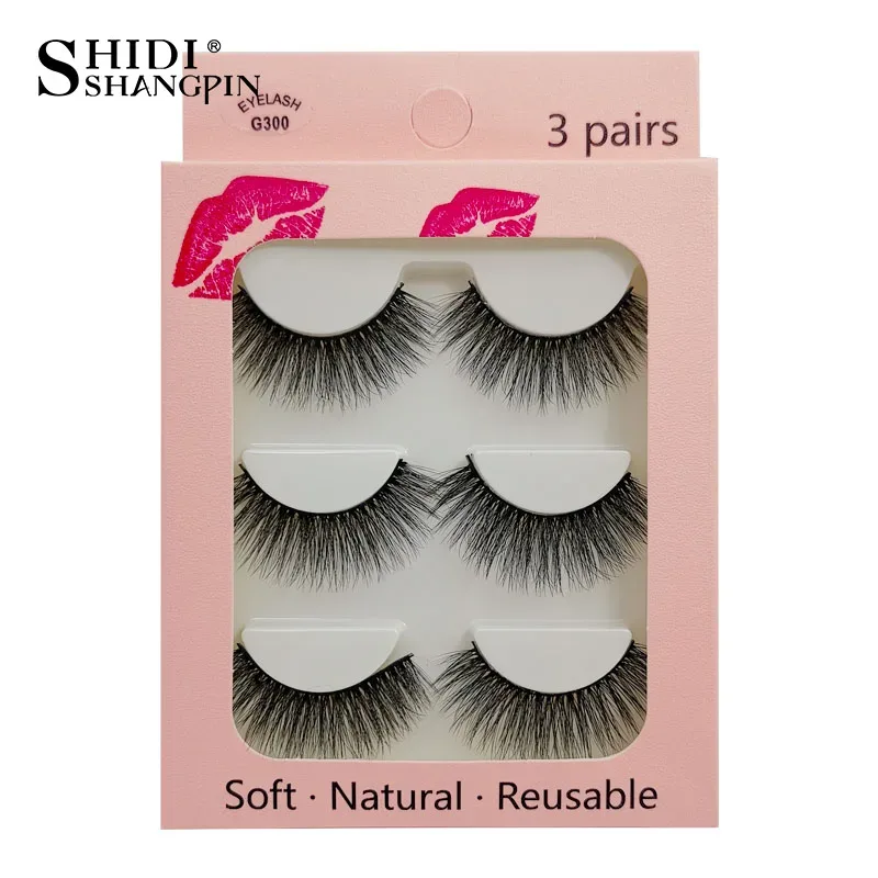 Faux Cils 3 Pairs False Eyelashes Natural Long 3D Mink Lashes Soft Fluffy Wispy Handmade Fake Lashes Eye Makeup Tools Maquiagem