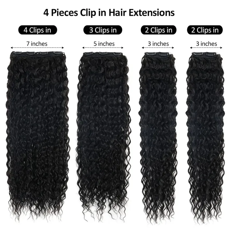 Synthetic Clip In Fitting Extension Full Head Long Kinky Curly Wig Fake False Hair Pieces Clip-on Black Brown Hairpin For Women — image 4