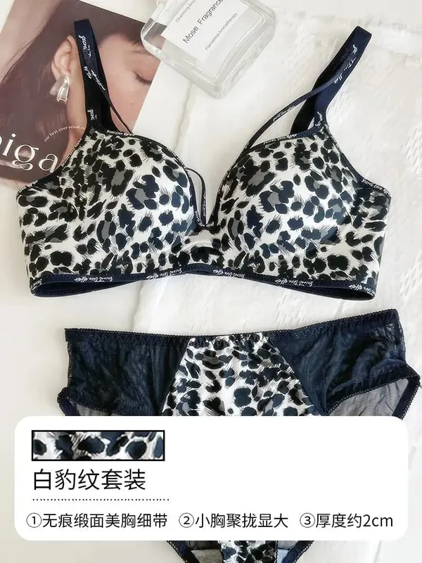 Cetakan Leopard Bergaya Pakaian Dalam Tanpa Wayar Lancar Nipis Selesa Kumpul Payudara Kecil Bentuk Payudara Cantik Pakaian Kasual Lembut S-XL — image 15