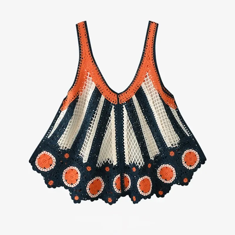 Embroidered Crochet Tank Top for Women Sheer Openwork Pointelle Knit Camis Summer Beach Bohemian Outfit