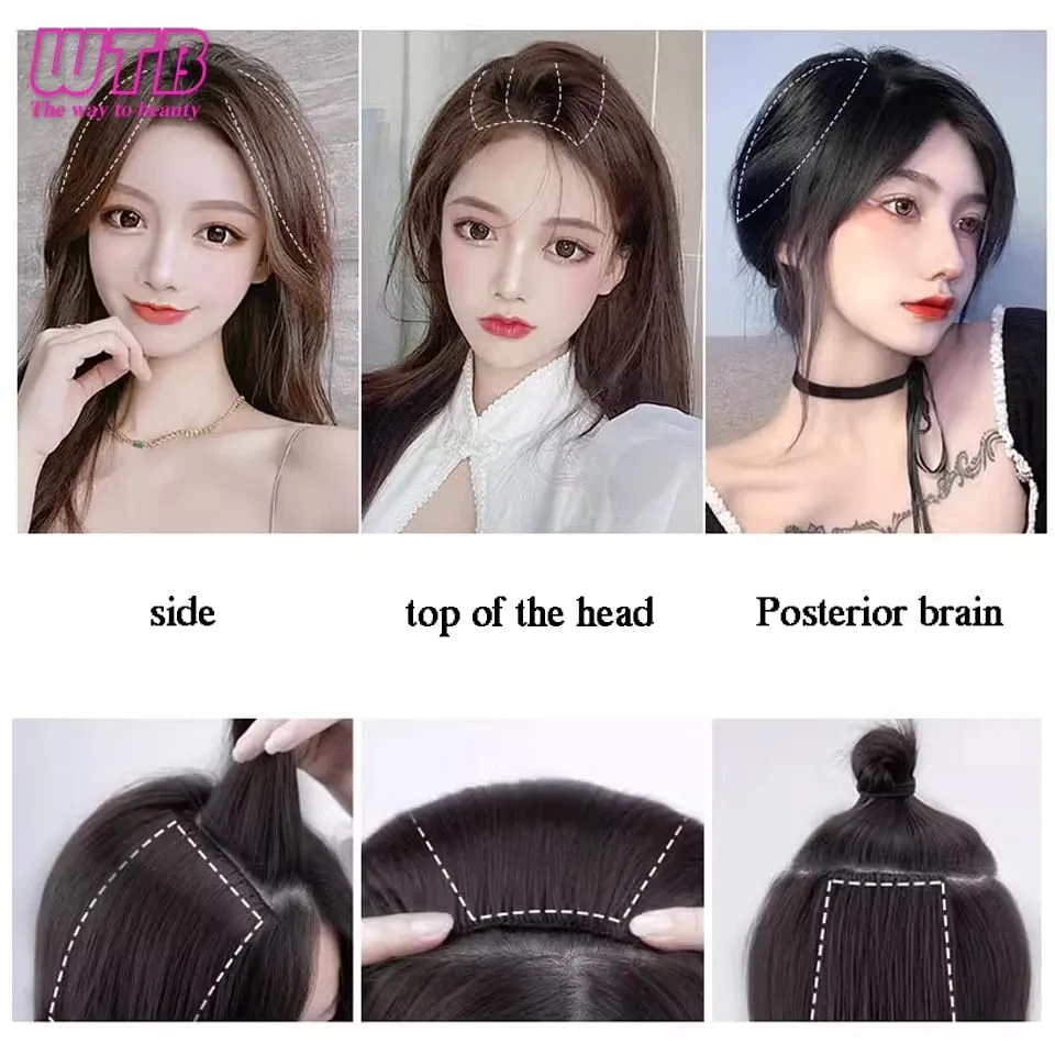 Synthetic Invisible Seamless Hair Pads Clip In One Piece 2 Clips Increase Hair Volume Hair Extensions Top Side Cover Hairpiece