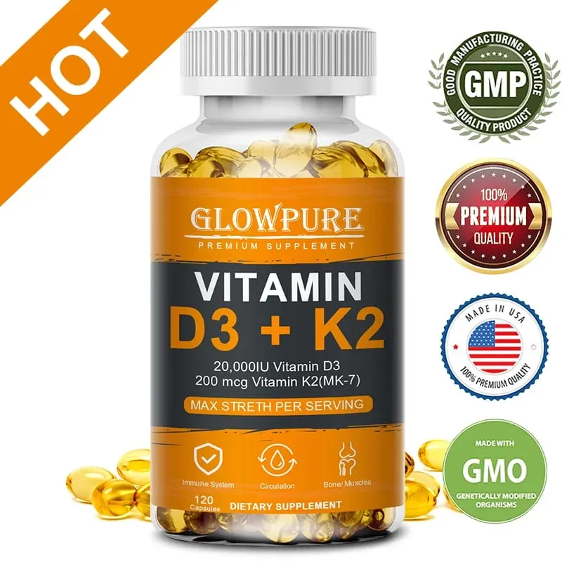 D3 K2 Vitamins Capsule for Bones Joint Calcium Absorption Cardiovascular Immune System Daily Health Supplement