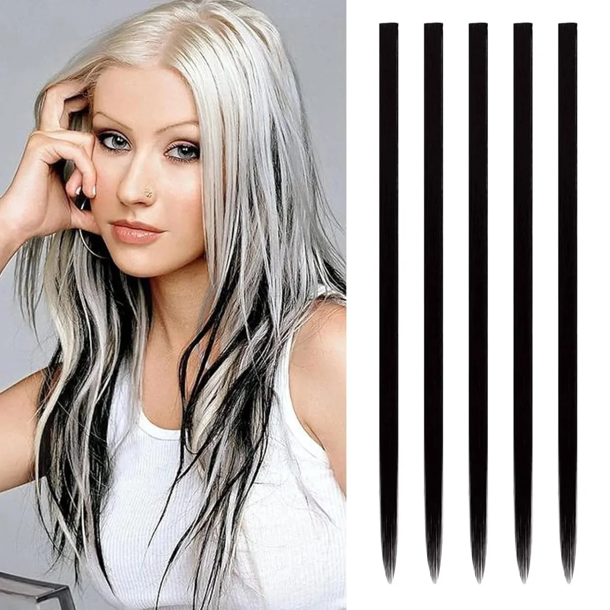 Synthetic 5PCS Colorful Hair Extensions Party Highlights Colorful Clip in Hair Extensions Straight Hairpieces for Women Girls — image 26