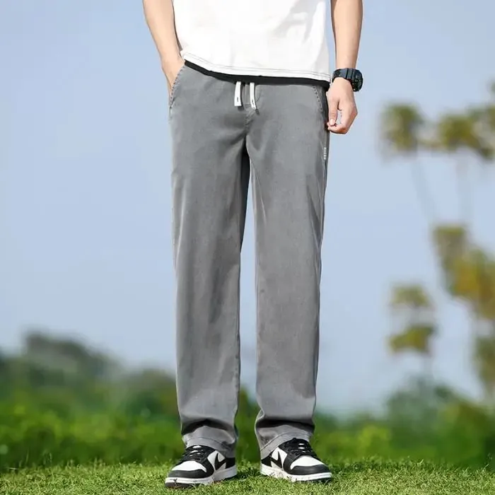 Men's Summer Soft Lyocell Fabric Jeans Thin Loose Straight Denim Pants Drawstring Elastic Waist Casual Trousers Plus Size M-5XL — image 13