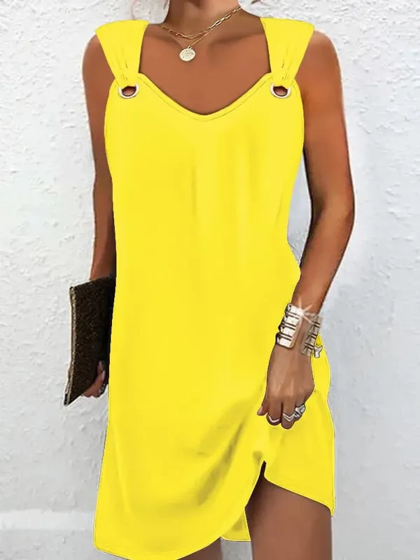 Women Summer Casual Dresses 2025 Elegant Simple Style Solid Color Metal Button V-neck Sleeveless Dress Female Sexy Midi Vestidos — image 9