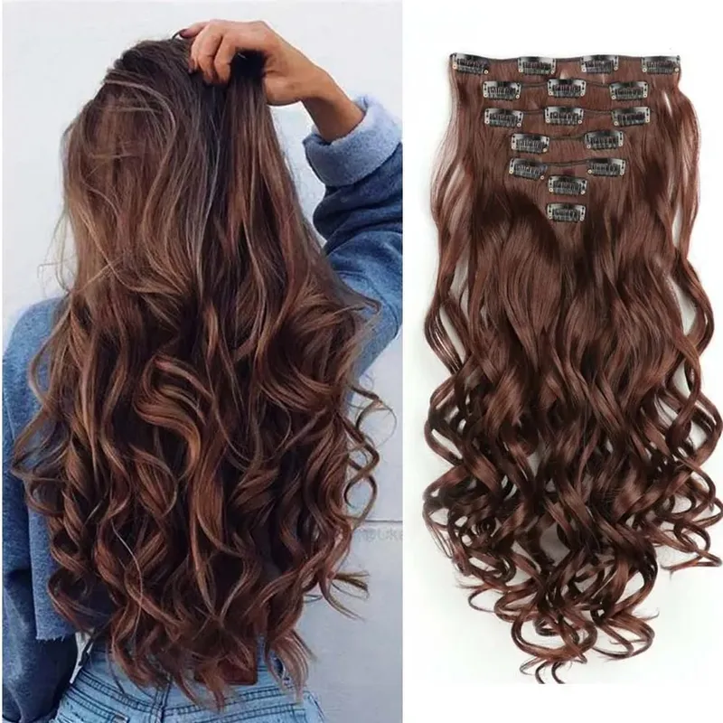 22 Inch Elegant Sexy Hair Curly Extensions 7Pcs/Set 16 Clips Long Curly Wave-Body Wave Hair Extensions Clip In Hair Extensions — image 16