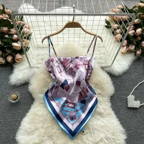 Women Sexy Backless asymmetrical lace-up Camis Print Tank Top Chic One-piece Corset Bustier Summer Beach vacation Crop Top — image 22