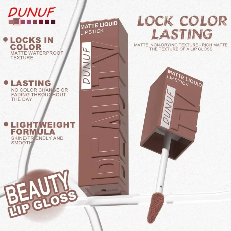 8-Color Lip Matte Smooth Easy-to-Apply Square Gloss Tube Velvet Waterproof Three-Dimensional Sexy Plumping Lipstick Makeup