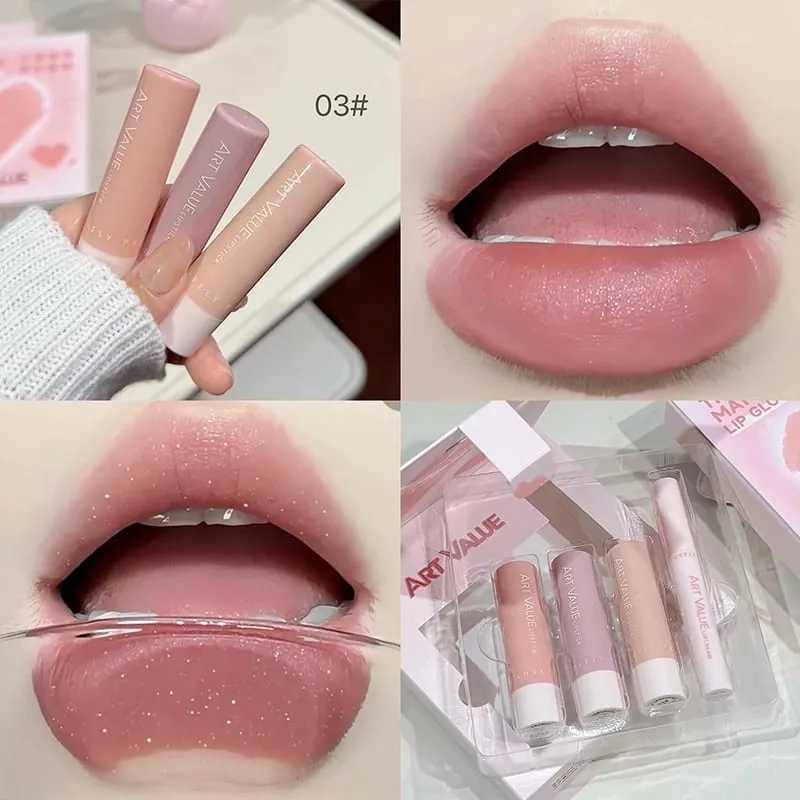 ART VALUE 4 PCS Lip Makeup Sets Include 3 Colors Velvet Matte Liquid Lipstick And 1 Lip Balm Oil Cosmetics Kits Lasting Lipgloss — image 3