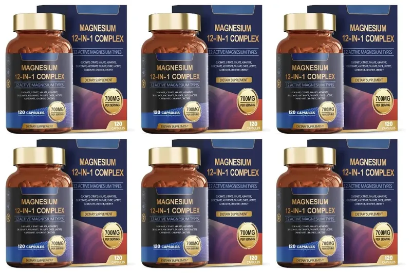 Magnesium Glycinate 12-in-1 Kompleks Tidur & Suasana Hati Mendukung Kesehatan Otot & Tulang Sitrat Malat Taurat 120 Kapsul Non-GMO