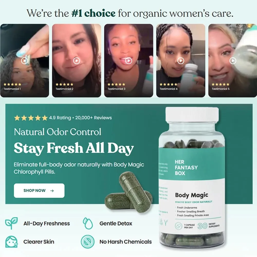 Pilules de chlorophylle Body Magic - Capsules végétaliennes Booster d'énergie naturelle pour la désintoxication et la digestion des odeurs corporelles, soutiennent la santé de l'intestin et de la peau — image 2