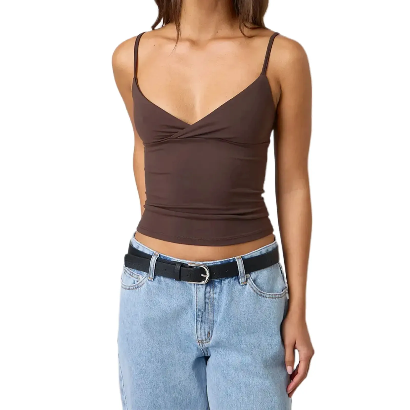 Y2k Clothes Women's Summer Cropped Cami Tops Sleeveless Open Back V Neck Solid Color Slim Fit Tank Tops — image 13
