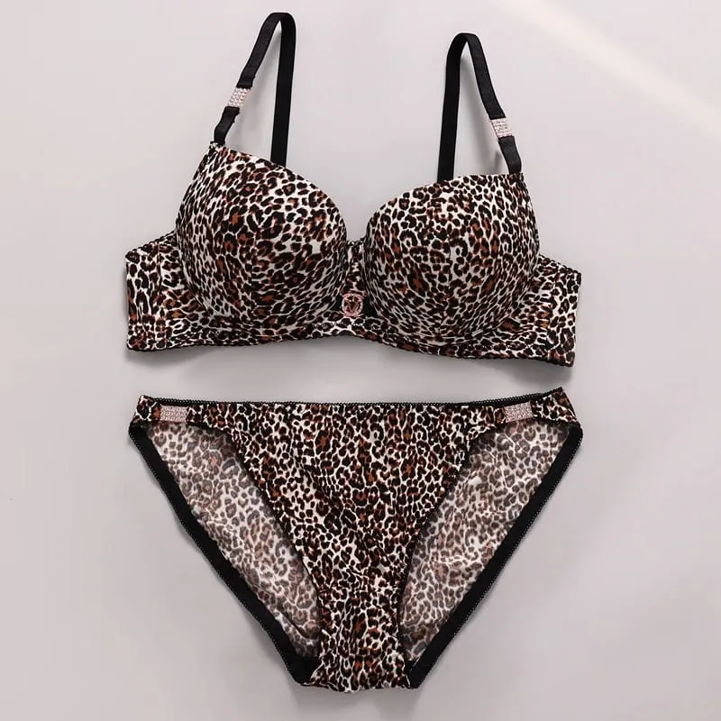 DaiNaFang Two Piece Lace Bra Sets For Women Leopard Print Beautiful Design Underwear Rhinestone Female Lingerie — image 7