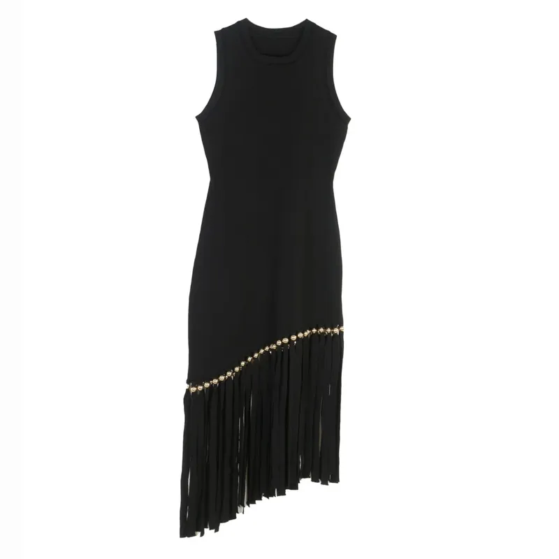 Ele Long Knitted Dr Slim Fit Svel Vintage Tassel Trim Wrap Around Skirt High Waist Silk Tead Lace Summer Dr — image 8