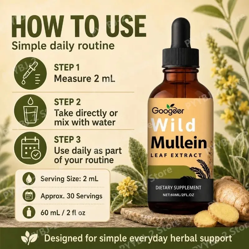 Mullein Liquid Drops 60ml with Wild Mullein Leaf Extract and Ginger Support Lung Health & Clean Impurities Plant Supplement — image 5