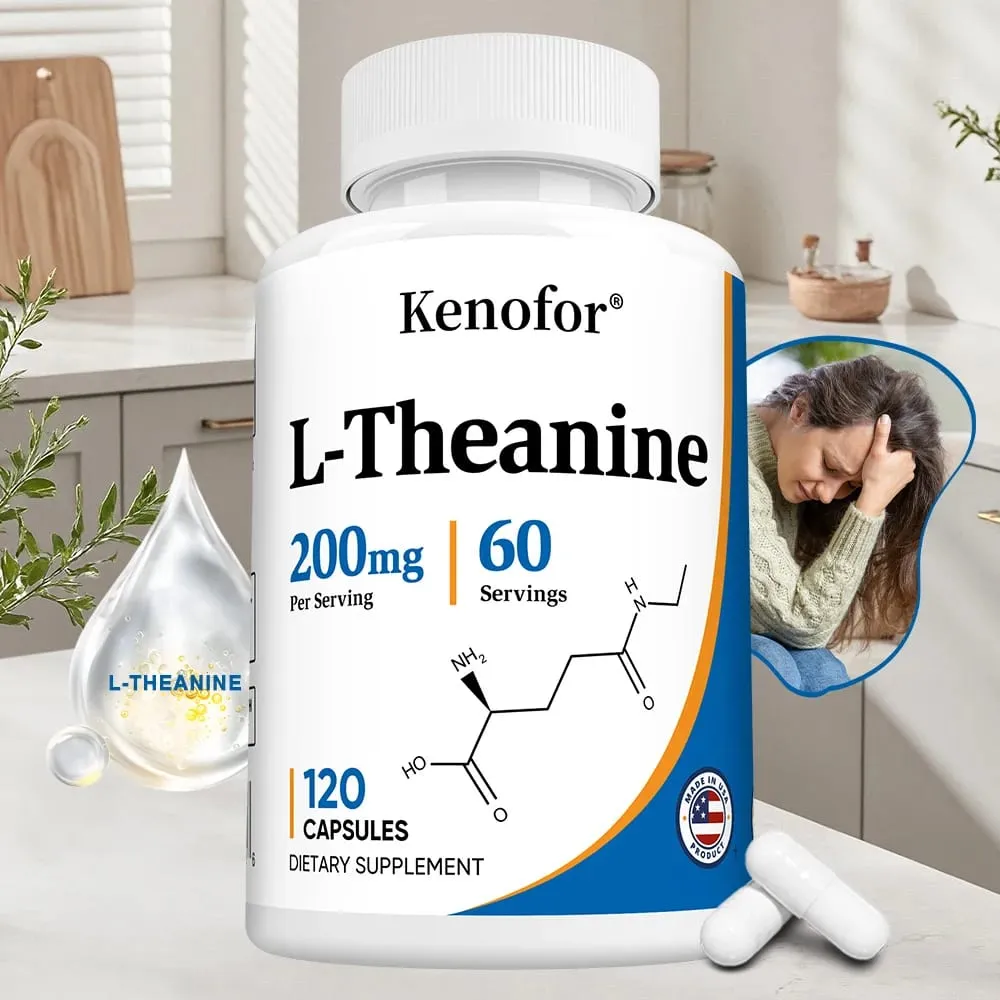 L-Teanina 200 Mg Dodatkowa siła Dodatek teaniny – Wspomaganie skupienia i relaksu Lepszy sen Bez GMO i bez glutenu — image 1