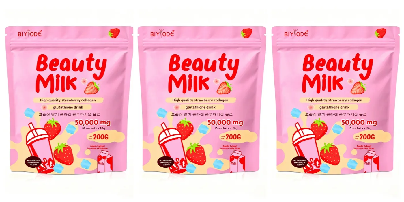 Strawberry Collagen Glutathione Drink Mix with Apple Extract for Skin Glow Support 10 Powder Sachets x 20g Net 200g