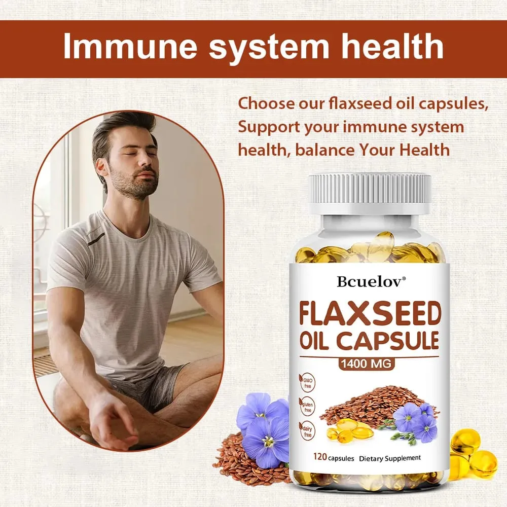 Flaxseed Oil + OMEGA-3 Capsules - Good for Heart Brain Eyes Joints Bone Health and Enhances Immunity 120 Capsules