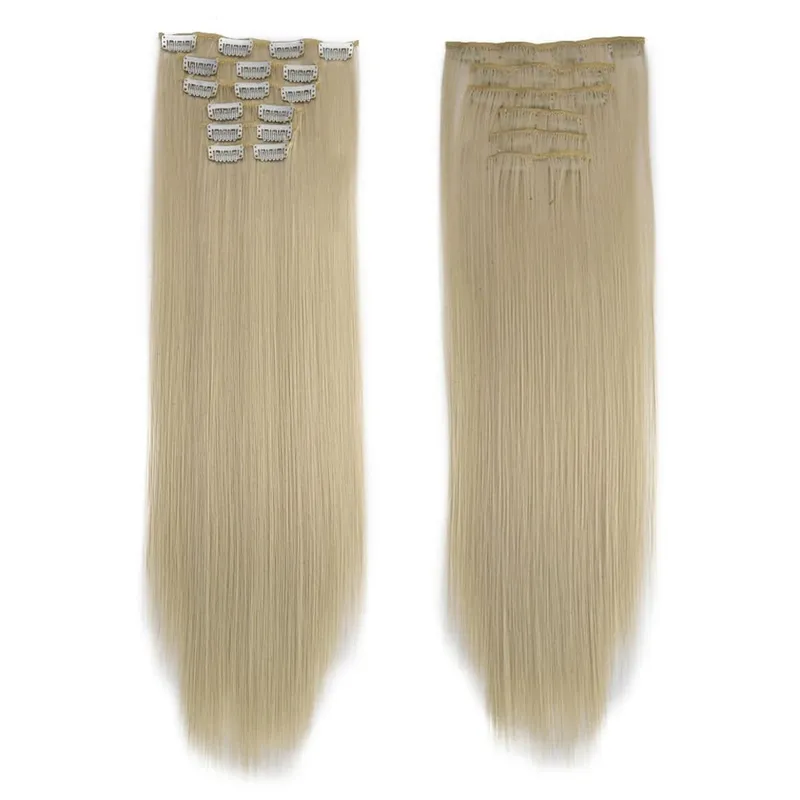 Synthetic Clip in Hair Extensions 6 Pcs/Set 16 Clips Long Straight Hairpieces Clip On Hair Extension for Women Blonde — image 25