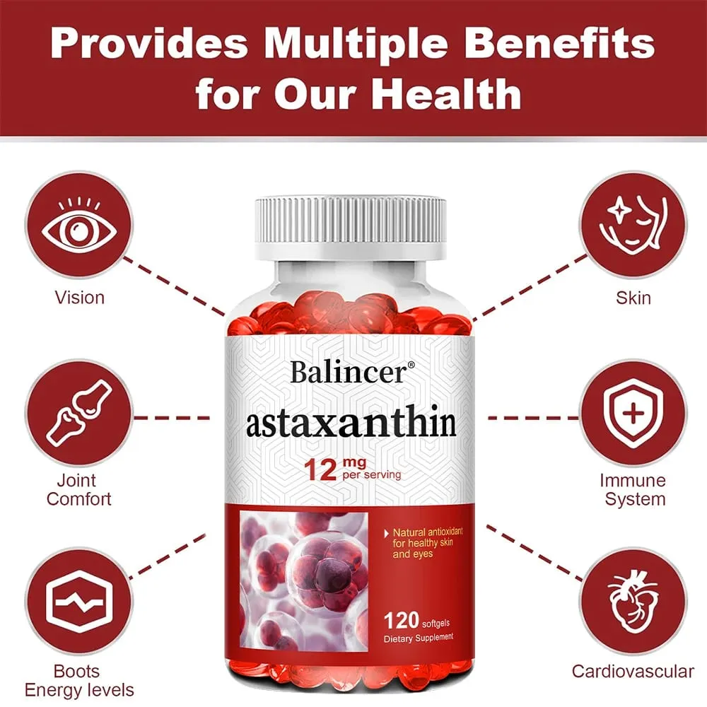Balincer Astaxanthin Capsules 12mg Promotes Cardiovascular Health and Accelerates Metabolism Supporting Eye Joint & Skin Health — image 6