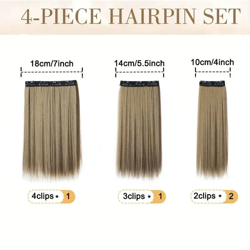 35CM Tổng Hợp 4 Cái/bộ Kẹp Trong Tóc Ngắn Thẳng Kiểu Tóc Tóc Vàng Đen Bộ Tóc Giả Chịu Nhiệt Giả Tóc — image 6