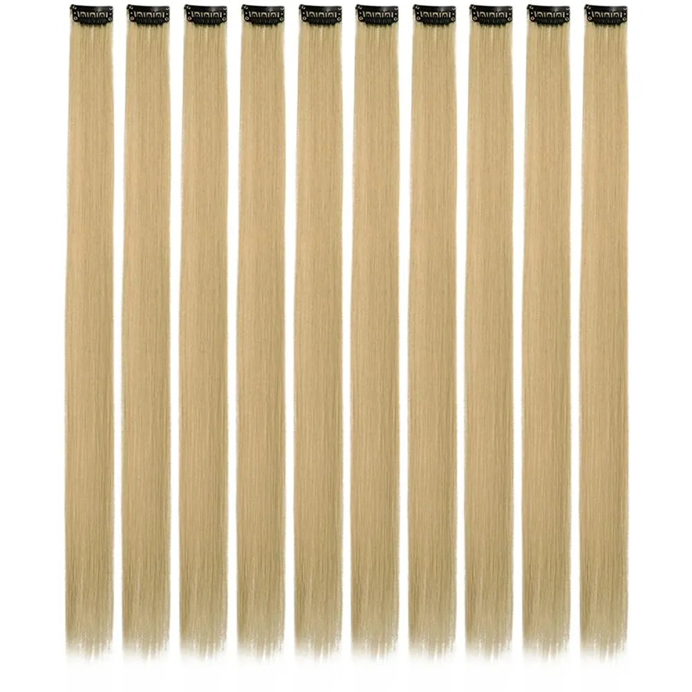 10PCS/Pack Colored Party Highlights Clip in Hair Extensions for Girls 22 Inches Omber colors Straight Hair Synthetic Hairpieces — image 39