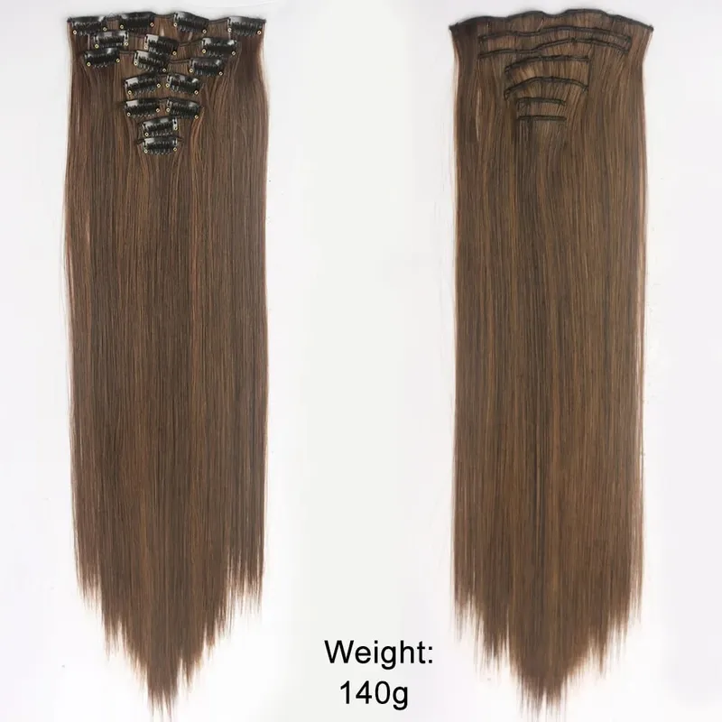 Long Straight Clip In Hairpiece Hair Extensions 4Pcs/Set Synthetic 22'' Black Dark Brown MixedColor Heat Resistant Fiber — image 9