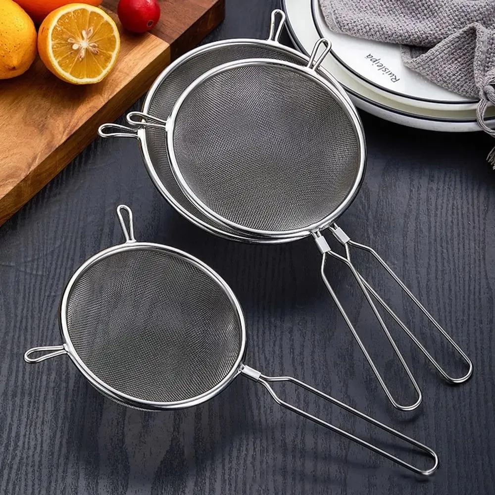 Stainless Steel Flour Filter Screen Double Ear Screen Handle Fine Mesh Strainer Cooking Spoon Soybean Milk Snack French Fries