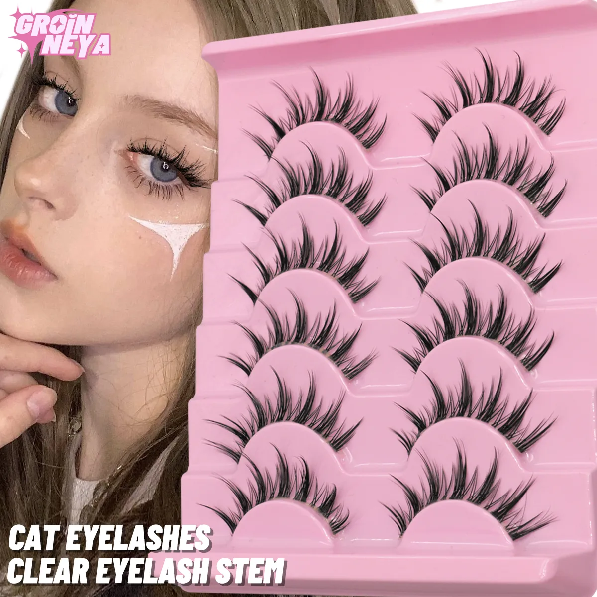 Cat eye Lashes 5/6 pairs Clear Band Lashes Natural Look 6D Wispy Eyelashes False Lashes Eyelashs Extension