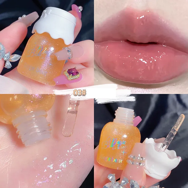 Gege Bear Butterfly Knot Lip Gloss Moisturizing Hydrating Mirror Shine Sparkling Non-Stick Cup Lipstick Beauty Makeup