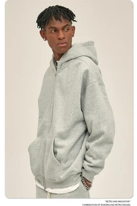 New Men Double Headed Zipper Fleece Hoodies Unisex Loose Basic Solid Warm Hooded Sweatshirts Coats For Winter HY0633 — image 33