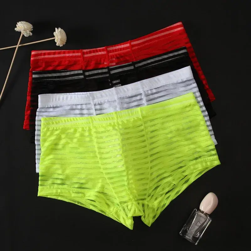 Transparent Underwear Sexy Men Ice Silk Striped Boxer Trunk Breathable Underpants U Convex Pouch Panties Man Boxer Briefs Short — image 10