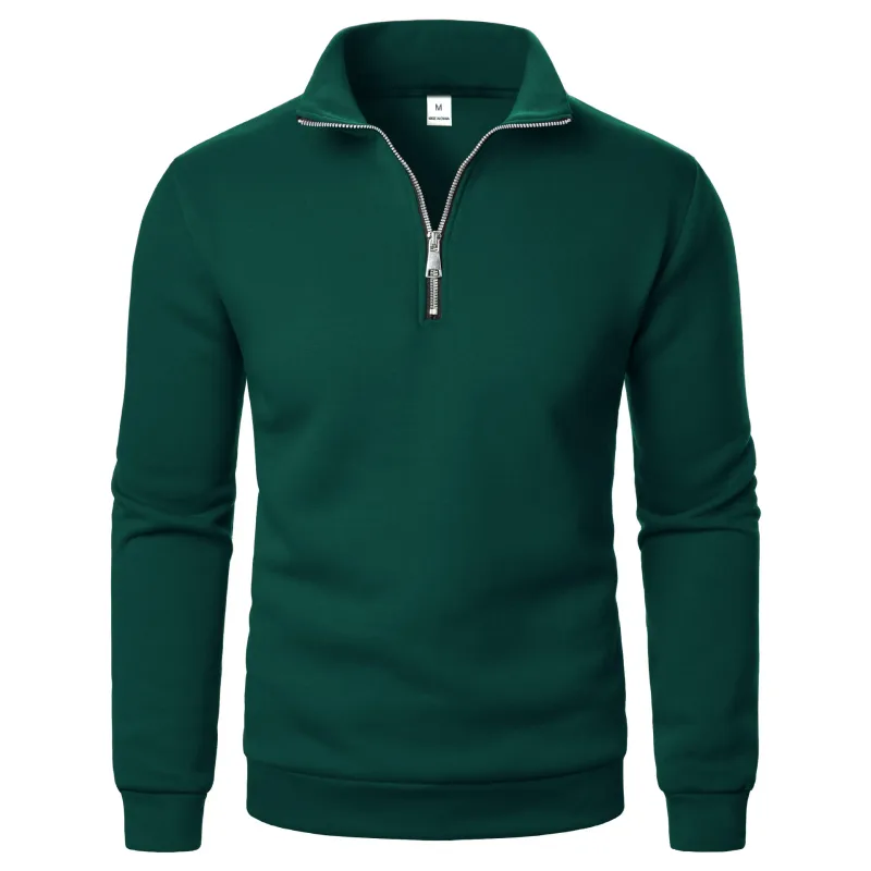 Lente en herfst nieuwe casual hoodie met opstaande kraag en halve rits, trend, eenvoudige en losse oversized fleece herenhoodie