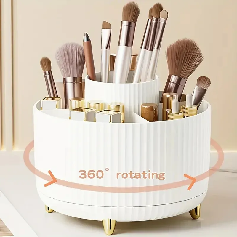 Makeup Brush Holder Organizer 5 Slot 360° Rotating Makeup Brushes Desktop Storage Organizers for Vanity Desktop Bathroom Office — image 8