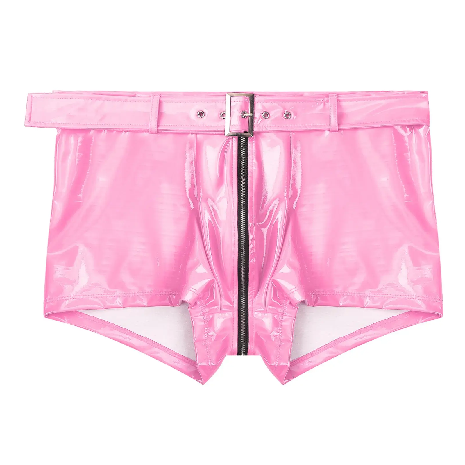 Men's Boxer Shorts Wet Look Latex PVC Leather Zipper Shorts Bottoms Bulge Pouch Boxer Brief Clubwear Party Hot Pants Nightwear