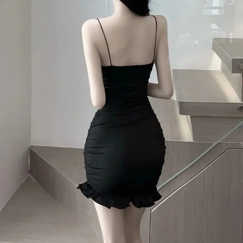 Irregular Ruffle Straps Mini Dress Elegant Fashion Outfits Night Club Party Summer Bodycon Dresses Vestidos