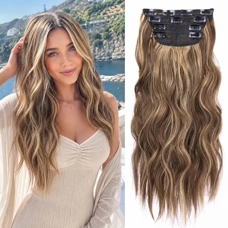 Synthetic Clips In Hair Long Wavy Clip In Hair Extensions 4Pcs/Pack 11Clips In Hair Pieces For Women 20Inch 200G Fake Hairpieces — image 11
